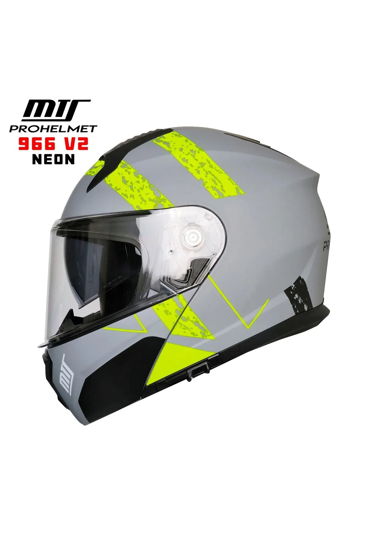 MTS M-966 ÇENE AÇILIR MAT GRİ SARI ÇİZGİLİ KASK